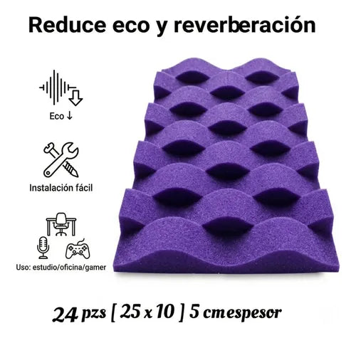 24 pack Panel Acústico Cuña Acustikap 10 x 25 cm 5.5 Cm Espesor Morado