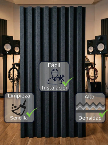 06 Pack Paneles Acústicos Lambrin Lineal 1m Acustikap Gris Oscuro