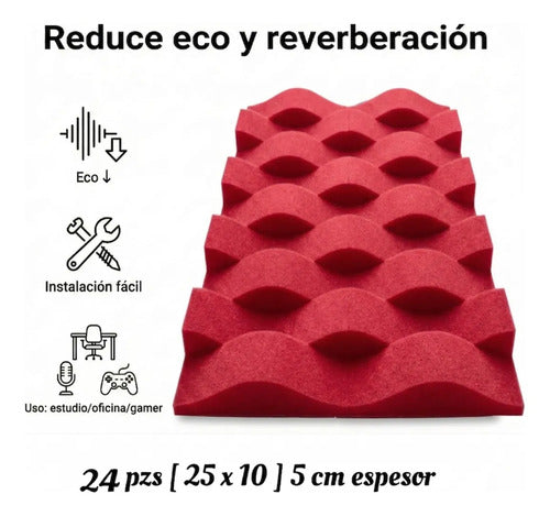 24 pack Panel Acústico Cuña Acustikap 10 x 25 cm 5.5 Cm Espesor Rojo fiusha