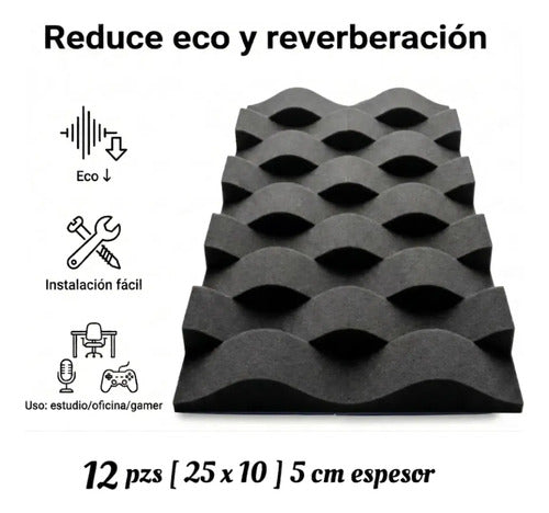 12 Paneles Acústicos Tipo Cuña 3d 10x25x5.50 cm Decorativos Alta Densidad