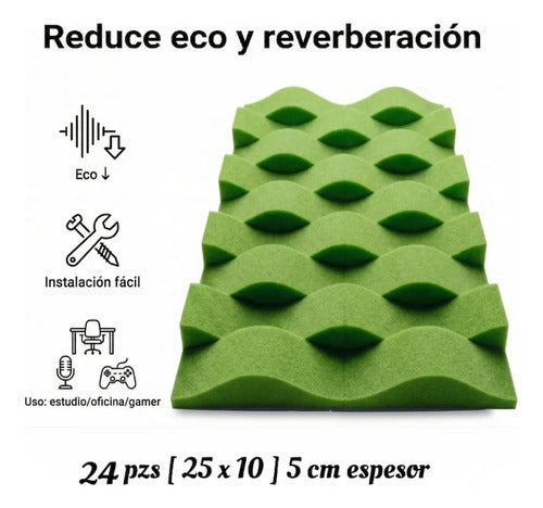 24 pack Panel Acústico Cuña Acustikap 10 x 25 cm 5.5 Cm Espesor Verde lima
