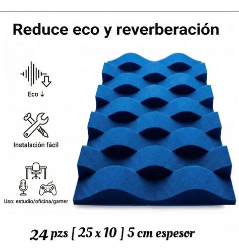 24 pack Panel Acústico Cuña Acustikap 10 x 25 cm 5.5 Cm Espesor Azul