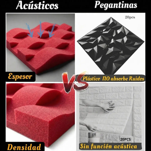 24 pack Panel Acústico Cuña Acustikap 10 x 25 cm 5.5 Cm Espesor Rojo fiusha